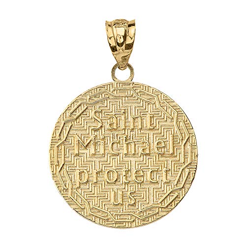 10k Gold Saint Michael Protect Us Coin Charm Pendant2