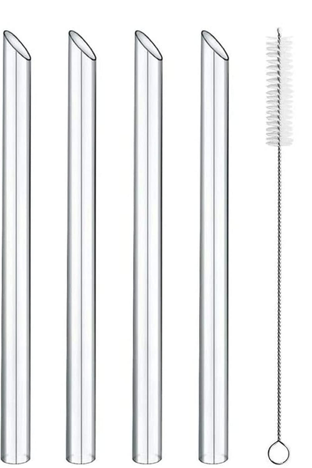 4Pack Reusable Glass Drinking Straws Wide Boba Straws Fat 20CM Smoothie/Bubble Tea/Milkshakes Glass Straws with Cleaning Brush