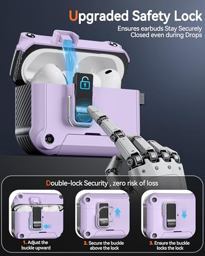 Image of Dual Safety Lock for AirPods Pro 3 Case 2025, Compatible with MagSafe | Designed with Automatic Switch and Phone Stand, Includes a Cleaner & Keychain - Rugged Tough Hard Shell