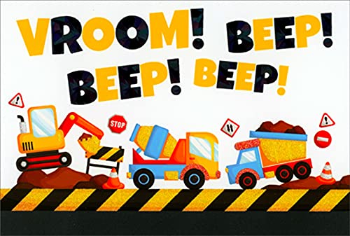 Pictura Construction Trucks : Vroom Beep Birthday Card for Kids : Children