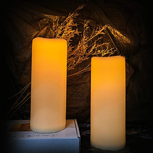 Large Flameless Candles 4’’ X 10’’ Outdoor Waterproof Led Battery Operated Candles Flickering Plastic Resin Pillar Candles With Timer,Electric Lights For Home Indoor Lantern Patio Garden,2 Pack,Ivory #TOP4