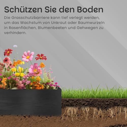 GARDENIX Flexible Rasenkante Kunststoff 10m, Höhe 130mm - Rasen Beeteinfassung Holzoptik - Beetumrandung Rund - Wetterbeständige Rasenbegrenzung, Rasenkanten Anthrazit