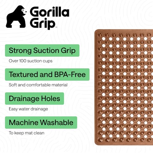 Image of GORILLA GRIP Patented Square Shower Stall Mat, Small Bathtub Floor Mats for Stand Up Showers with Suction Cups and Drainage Holes, Machine Wash, Soft on Feet, Bathroom Accessories 21x21 Inch, Brown