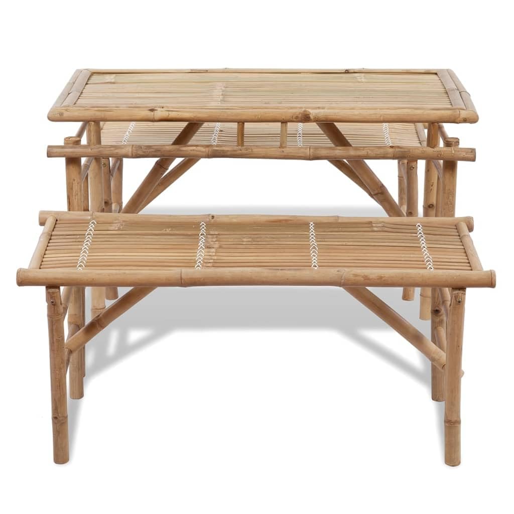 Biertisch-Set aus Bambus 100 x 50 x 70 cm faltbar mit 2 Bänken wetterresistent für Garten Balkon Terrasse Modernes Design Tropische Optik