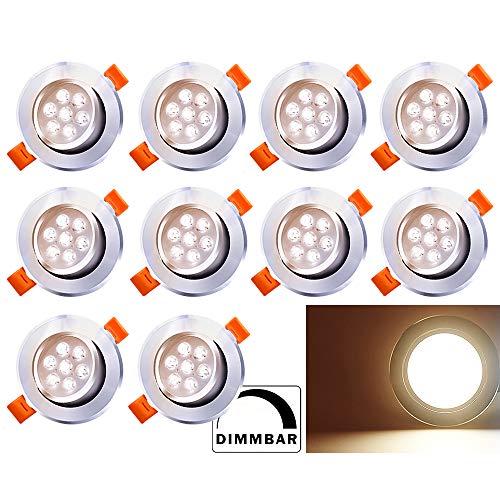 BMOT Paquete de 10 7W LED Empotrable de techo Luz regulable Blanco...