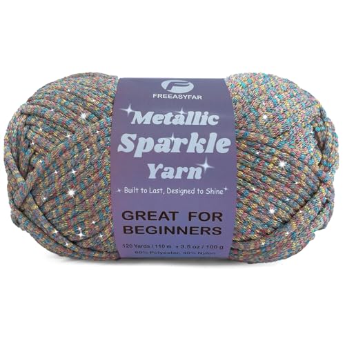 Image of Metallic Sparkle Yarn for Crochet and Knitting with Easy-to-See Stitches, Worsted Weight Medium #4, Beginners Yarn for Amigurumi, Bags, Handmade Gifts, Home Decor (Ocean, 1 Pack)