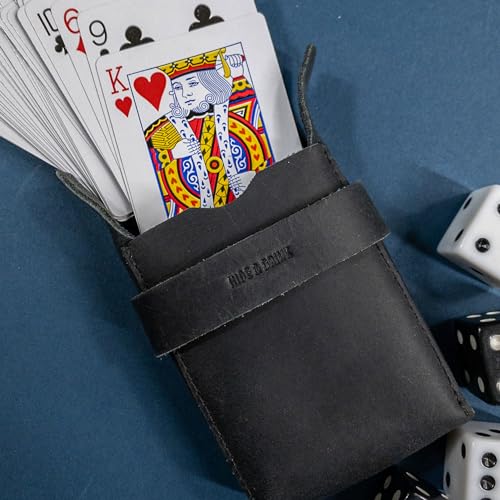 Image of Hide & Drink, Classic Case for Playing Cards (Not Included) Secure Storage, Playing Deck Holder, Travel Accessory, Full Grain Leather, Handmade, Charcoal Black