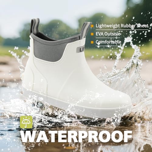 Women's Deck Boots, Waterproof Ankle Rain Boots with Anti-Slip Traction, Rubber Garden & Fishing Boots for Boating, Camping, Farming & Outdoor Work - Image 3