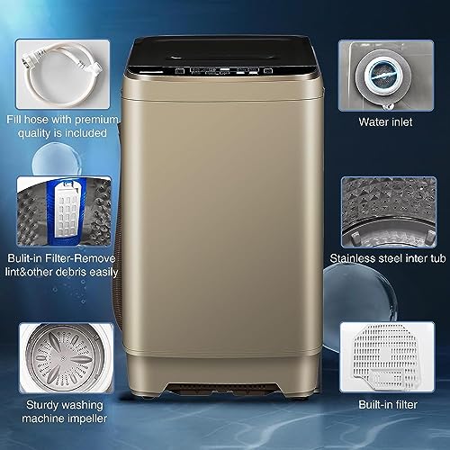 Full Automatic Washing Machine with LED Display, 10 Programs & 8 Water Levels Selections, 15.6Lbs for Home, RV, Camping, Apartment, Dorm (Gold) - Image 3