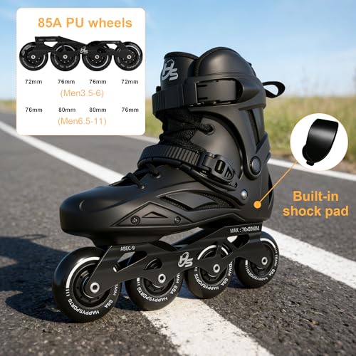 HSHVHSH Inline Skates for Women Men, Professional Fitness Roller Skates Blades with PU Wheels for Male, Female, High Performance Skates for Beginner, Black (Men10-11/Women11-12) - Thumbnail 3