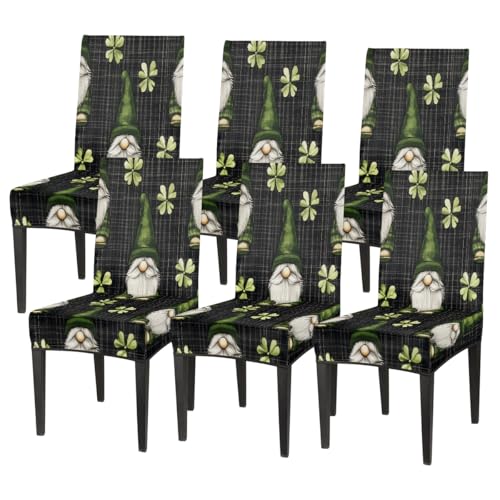 Mexpekil Juego de 6 fundas elásticas para sillas de comedor, diseño de gnomos verdes de San Patricio, fundas elásticas y lavables para sillas de cocina, decoración de fiesta de hotel