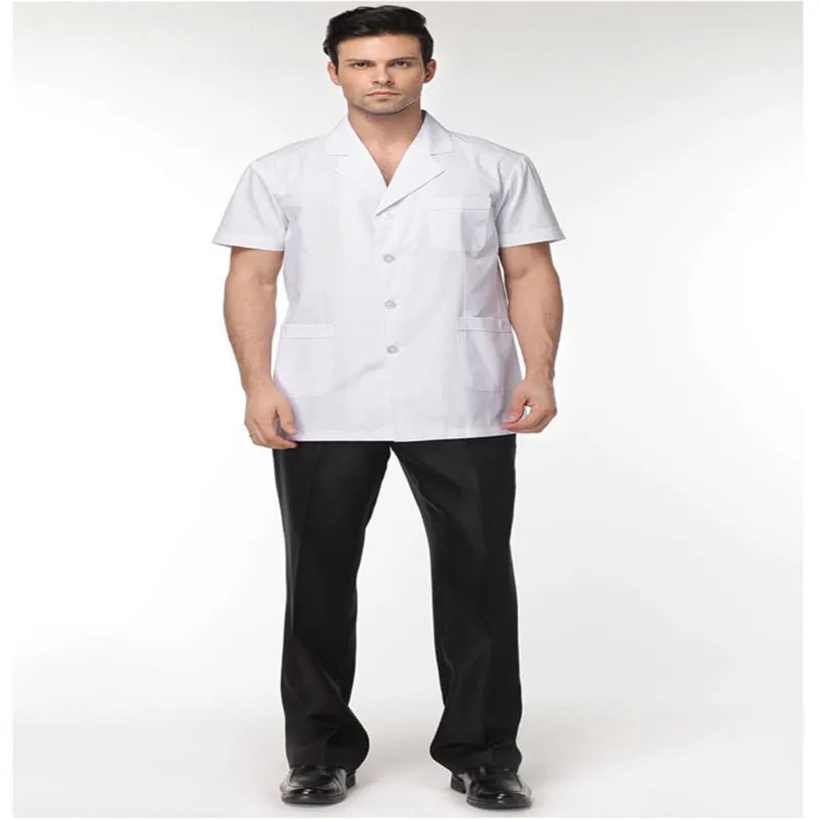 Camice Laboratorio Chimica Camice Bianco da Uomo, Abbigliamento for Servizi Medici, Uniforme da Infermiere, Maniche Corte, in Poliestere, Protettivo, in Tessuto
