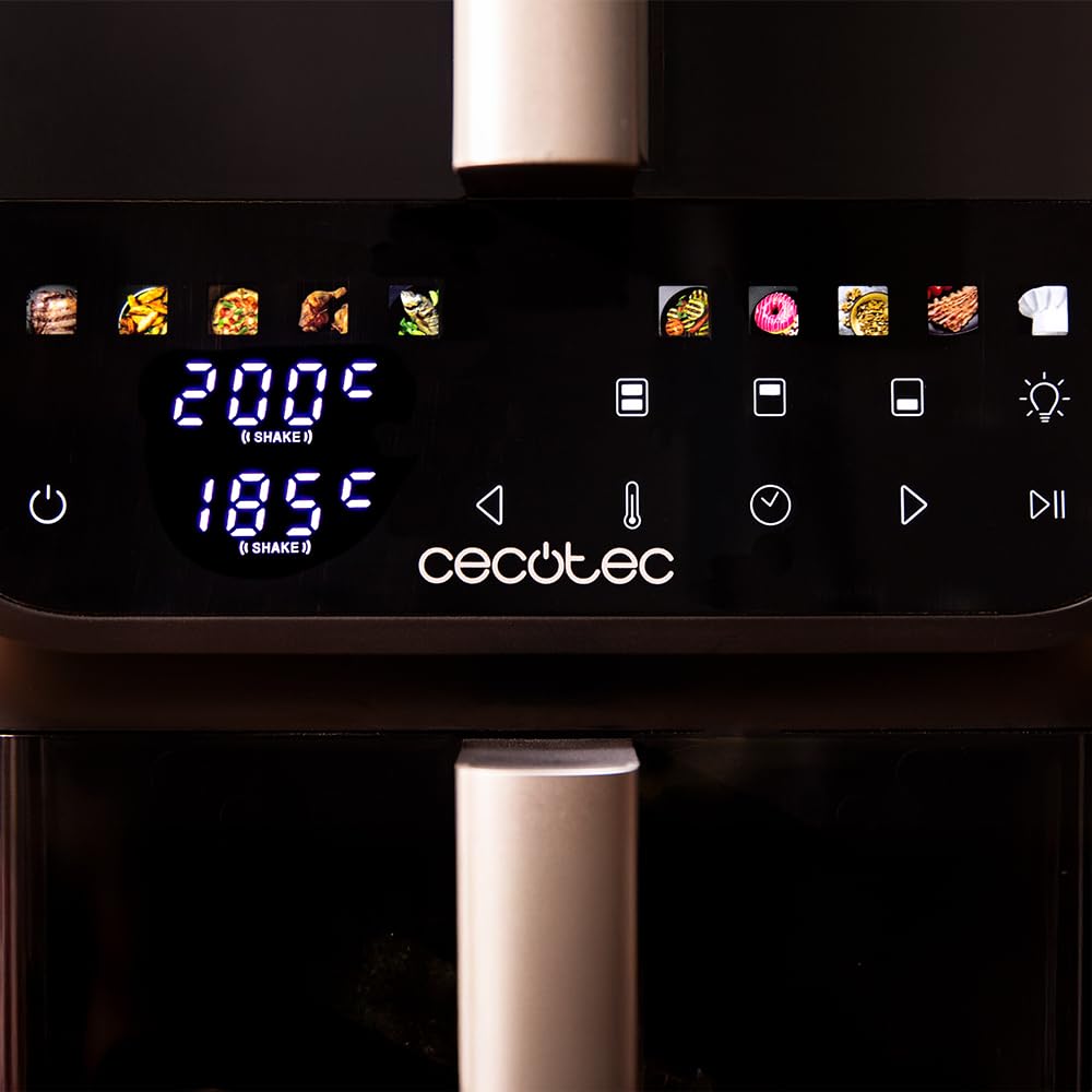 Cecotec Bezolejowa frytkownica powietrzna - Air Fryer 10L Cecofry DuoLevel 10000 DuoSize Window. 2000 W, konstrukcja pionowa, 2 zbiorniki 3,5 l i 6,5 l, synchronizacja, 10 menu, temperatura 80-200ºC