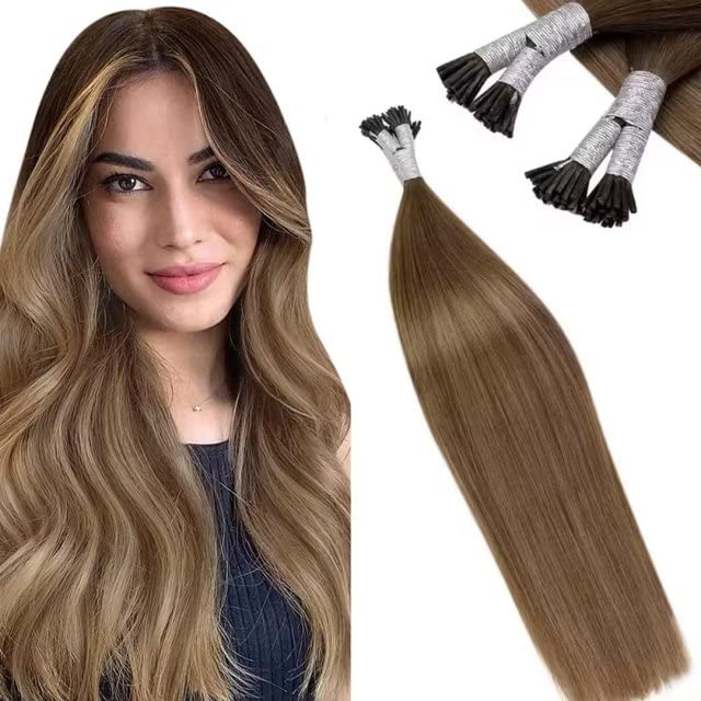 LaaVoo Remy Hair Extensions Ombre I Tip Medium Brown