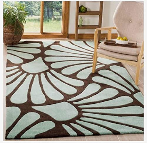 Image of Export Quality Handtufted Woolen Carpet for Living Room Bedroom & Hall - Color - Light Turquoise /Black - Size - 5 x 8 Feet