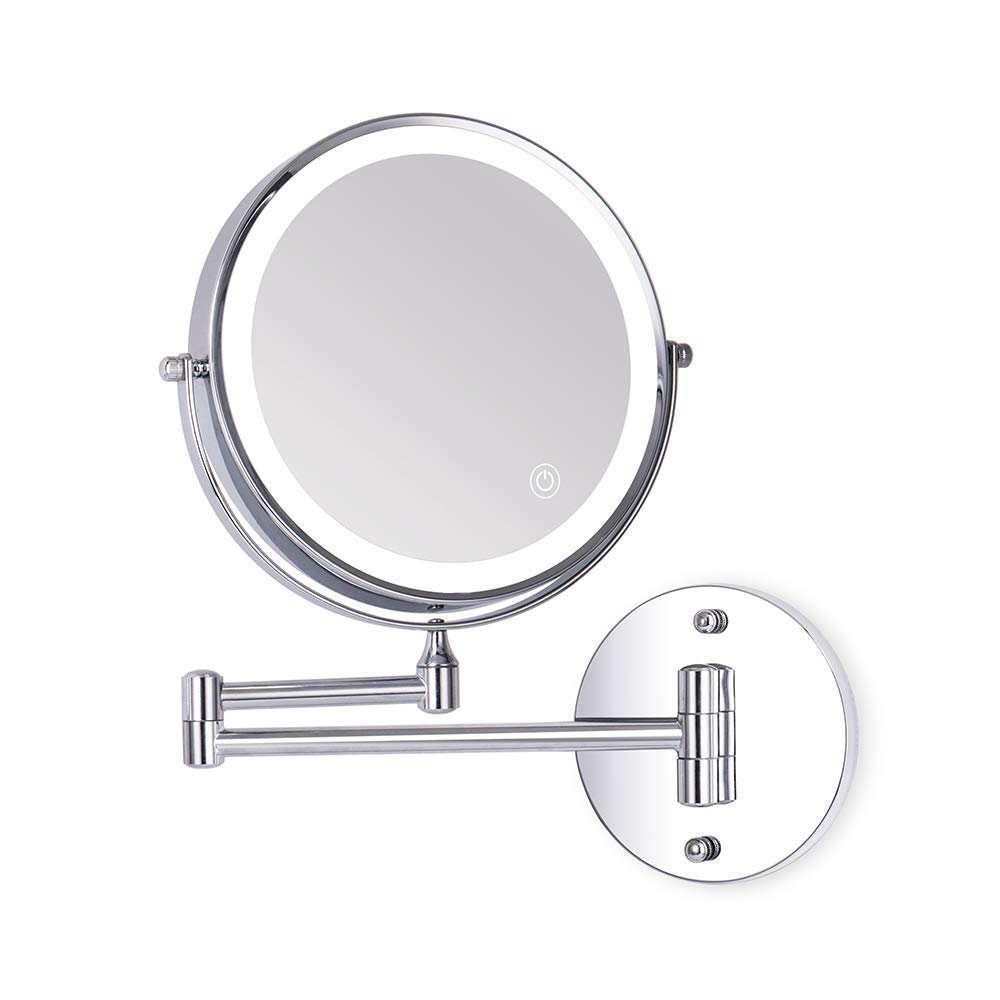 Loywe Miroir Maquillage LED Double Face Miroir Grossissant Lumineux Mural x15 de L'écran Tactile Réglable de Rotation à 360 Degrés pour Salle de Bain, Salle de cosmétiques LW70-15