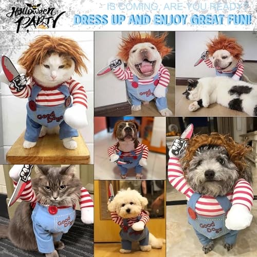 Halloween Kostüme für Hunde, Deadly Doll Verkleidungen für Haustier, Hund Schreckliches Kostüm, Lustiges Hundekostüm für Halloween, Weihnachten, Partys, Cosplay (XL)