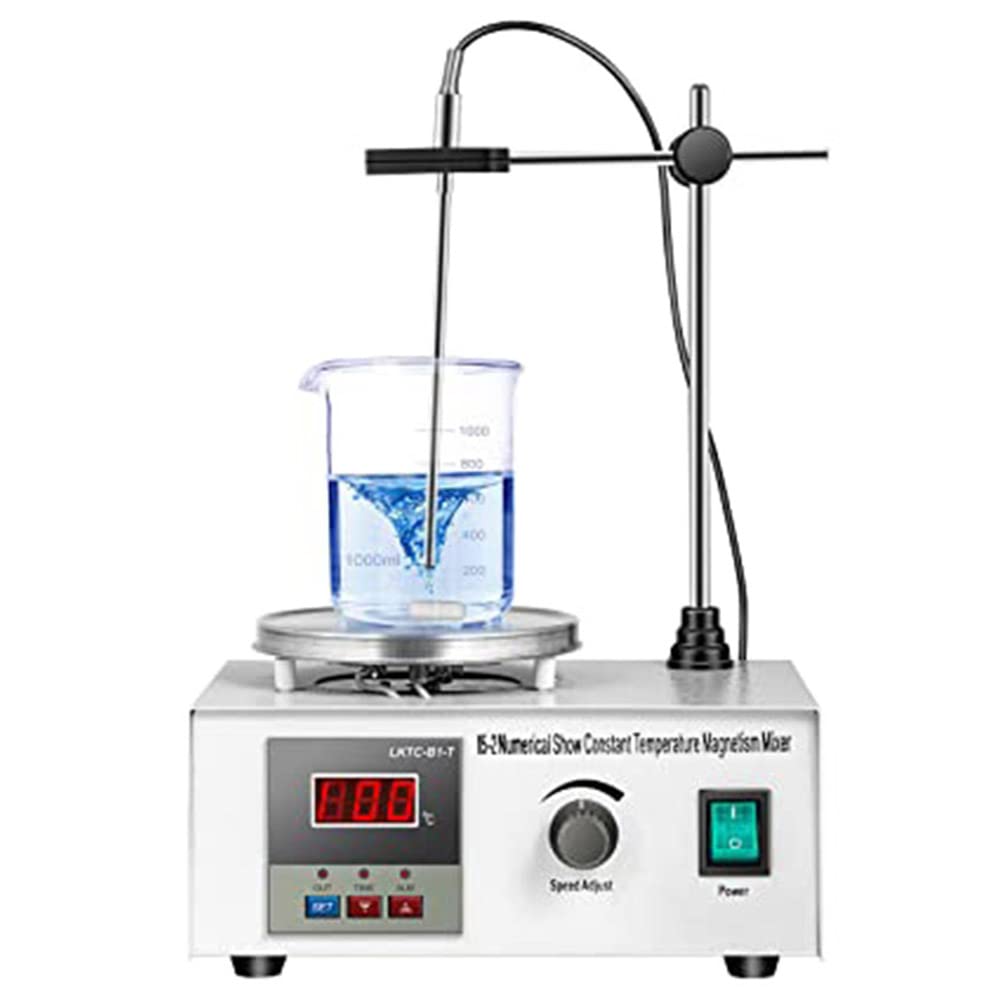 Agitador magnético, Mezclador magnético, Placa calefactora, Laboratorio con Barra de agitación y Soporte, agitador Calefactor de Laboratorio con Pantalla Digital de 2000 RPM, para agitación