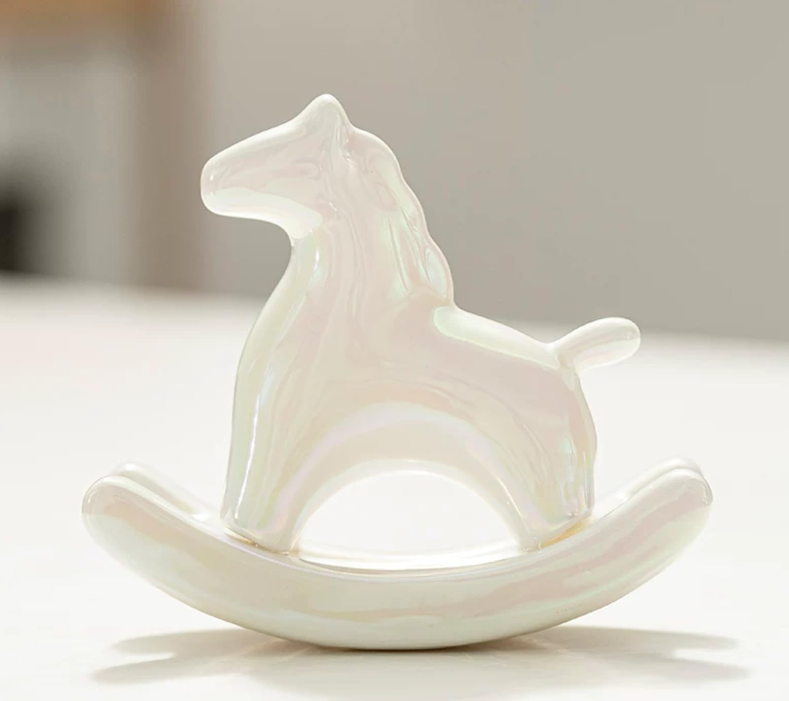 DECRZPB Ceramic Figurine White rocking horse Animal Sculpture Ceramic Ornament Arts Home Office Wedding Gift