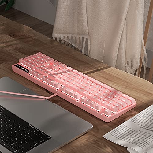 Image of MageGee Pink Gaming Keyboard USB Wired Keyboard, New Mechanical Storm Adjustable Backlight Keyboard Splash-Proof Ideal for PC /Laptop /MAC Game(Pink)