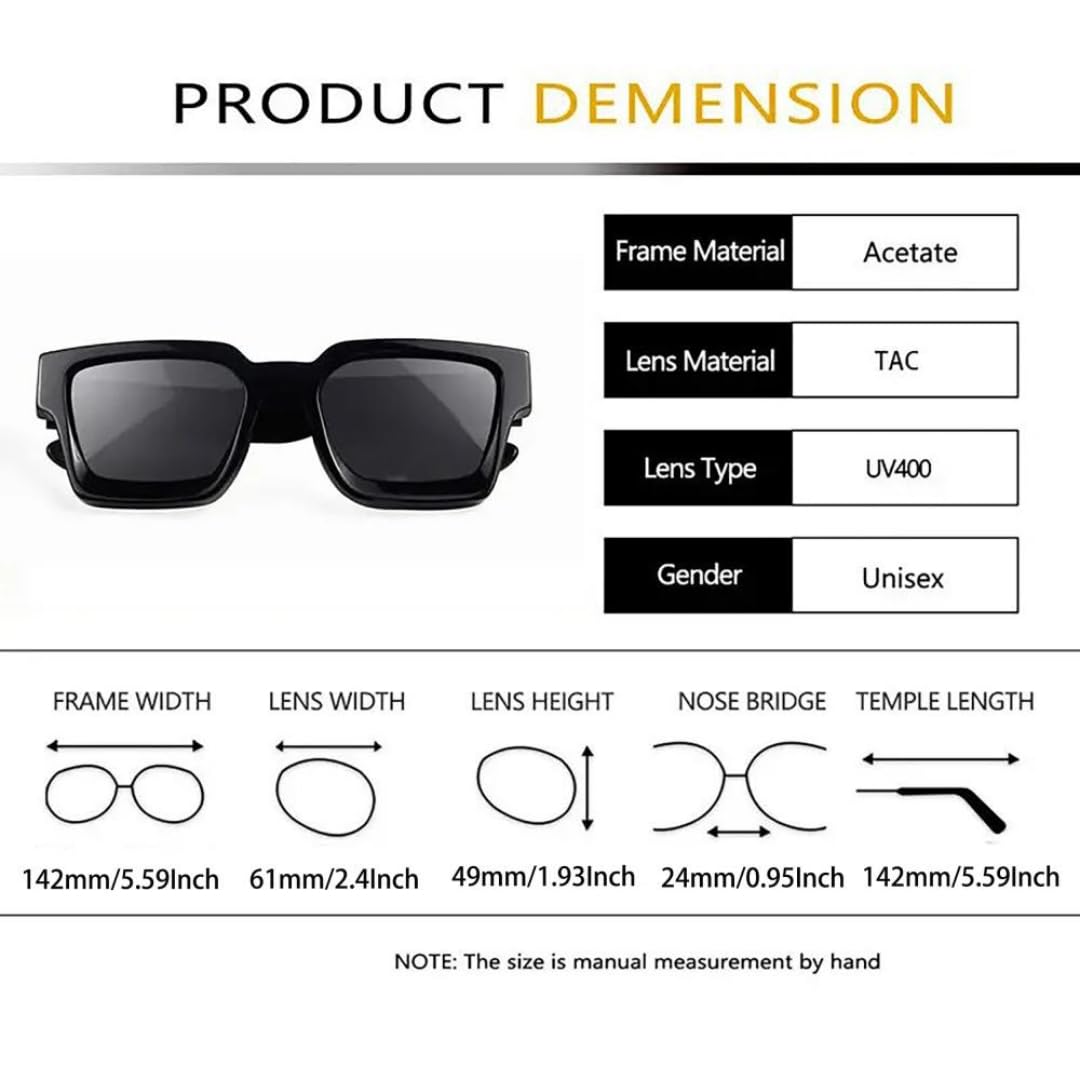 Gafas de sol vintage para hombre, montura cuadrada gruesa, diseño punk degradado, gafas de sol gruesas, gafas retro para mujer, viajes y fiestas, protección UV400