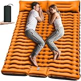Yuzonc Double Camping Sleeping Pad, Self-Inflating 4" Ultra-Thick Foot-Press Design – Lightweight 2-Person Outdoor Mat with Pillow for Camping, Hiking, Backpacking, Travel – Orange