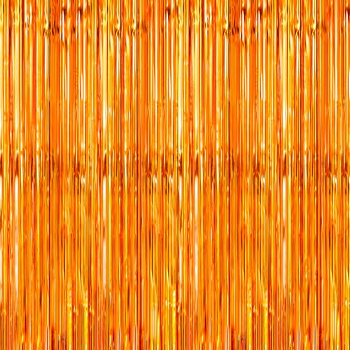 Image of 4 Pack Orange Foil Fringe Curtains Streamers Party Decorations 3.3 x 8.2 ft, Blue Tinsel Curtain Fringe Backdrop for Parties, Door Fringe Birthday Streamers, Photo Booth Backdrops, Party Decor