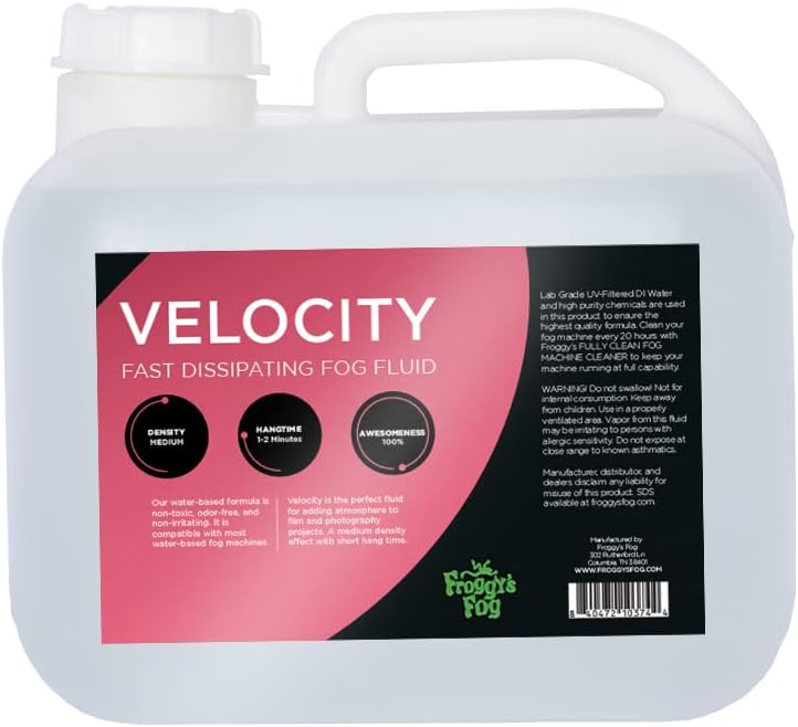 Froggys Fog - 2.5 Gal - Velocity - Fast Dissipating Fog Machine Fluid for Stage, Studio, and Photography