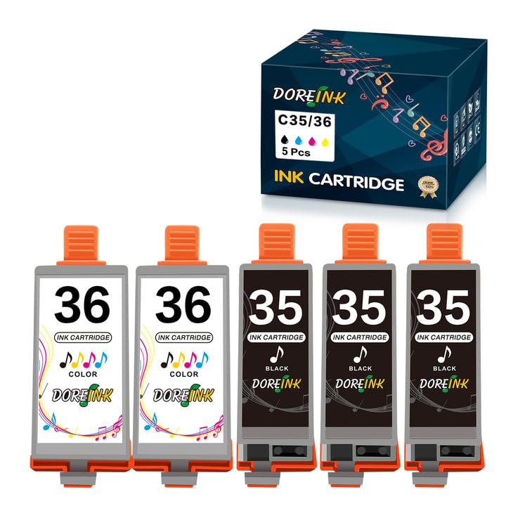 35 36 Ink Cartridges Compatible for Canon Pixma TR150 Printer, Replacements for Canon 35 36 Ink Cartridge iP110 iP100 Printer Ink Cartridge(3 Black, 2 Tri-Color) 5 Packs