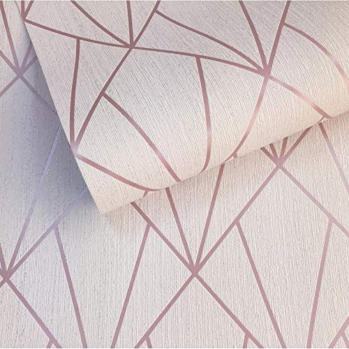 Muriva Indra Geometric Glitter Wallpaper Rose Gold (154102), Gold,rose, 53 x 1005 cm - Image 4