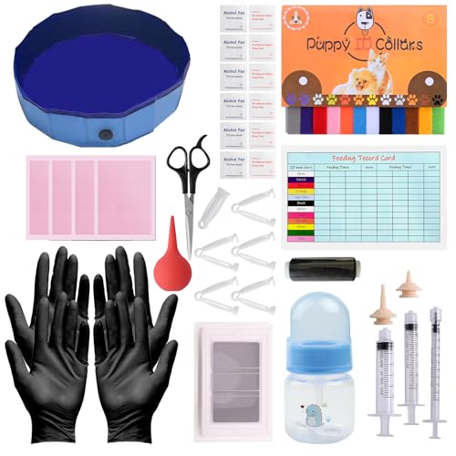 Lclymayi whelping kit for Puppies Birth Puppy Birthing Supplies for Newborn Puppies and Kittens for Keeping Kitten Dogs Cats Feeding Sets Supplies Includes Whelping Collars Record Birthing Box