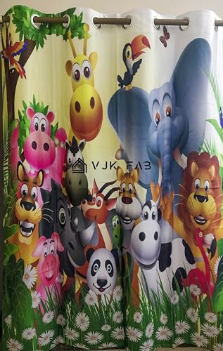 Image of 3D Cartoon Animals Design Curtains for Kids Room, School, Kids Care, Window, Door, 4x7 feet Long Set of 2 Pc