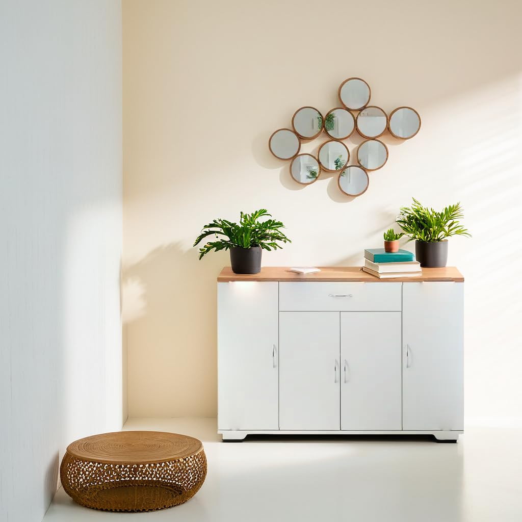 Meuble Cuisine avec Plan de Travail 110 x 30 x 70 cm, Buffet Cuisine Blanc avec 1 Tiroir et 4 Portes, Meuble de Rangement pour Salle à Manger, Salon ou Entrée, Meuble Bas Cuisine Moderne