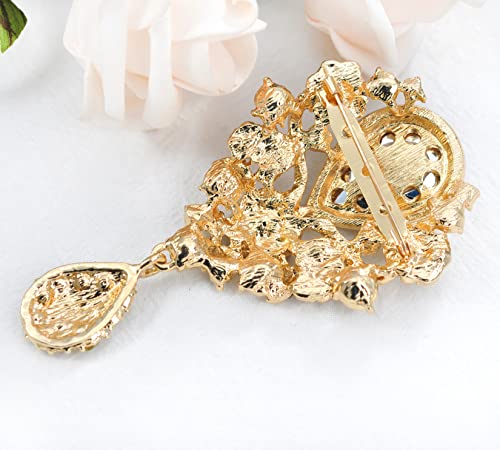 Image of Gyn&Joy Women's Austrian Crystal Bouquet Flower Teardrop Large Gorgeous Brooch Pin