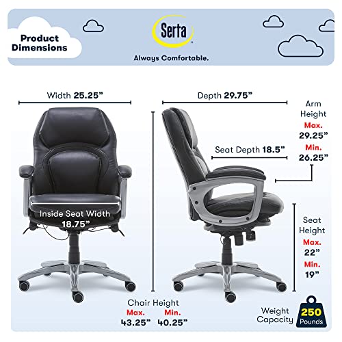 Serta Wellness By Design Executive Office Back In Motion Technology, Ergonomic Computer Chair With Lumbar Support, Mid, Leather, Black #TOP2