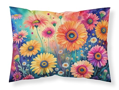 Caroline's Treasures DAC1436PILLOWCASE Gerbera Daisies in Color Fabric Standard Pillowcase Lightweight Super Soft Easy Care Decorative Artwork Pillowcase, Standard