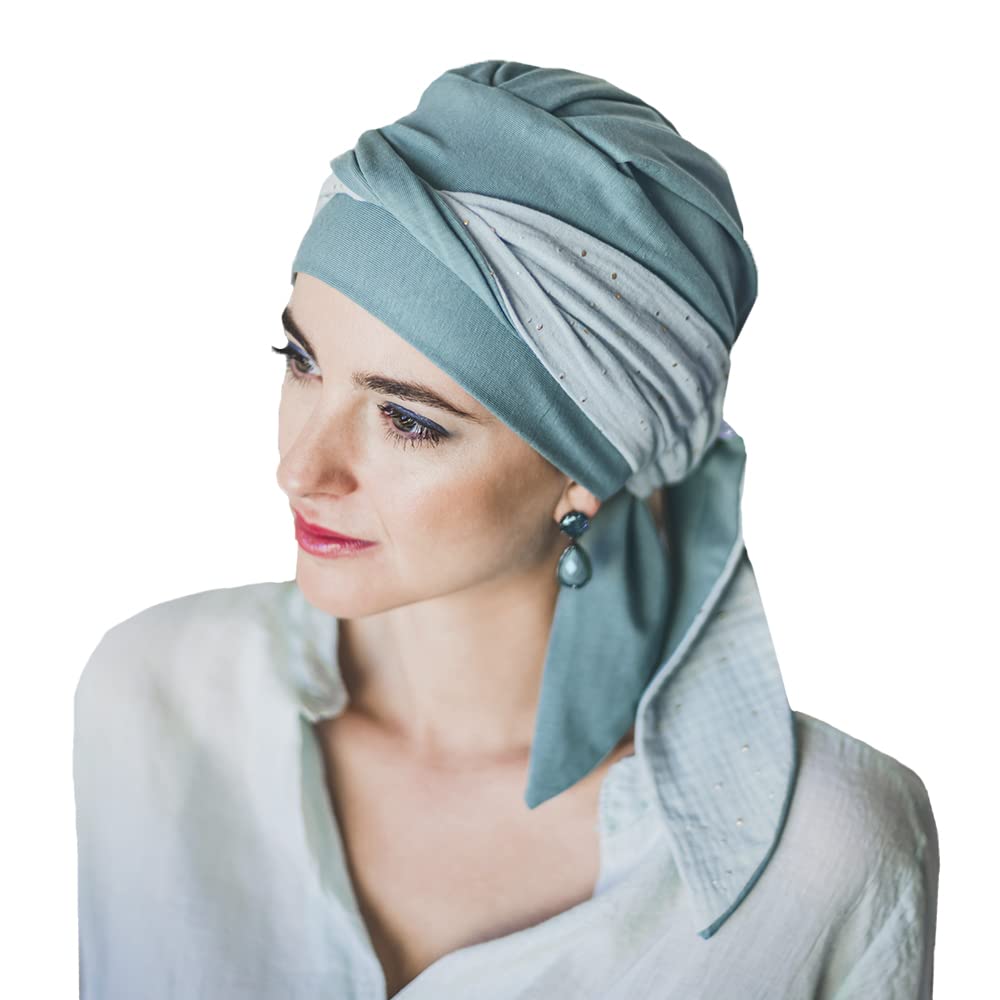 CAREBELL Smooth Aquamarine Gold Bamboo Oncology Scarf for Hair Loss