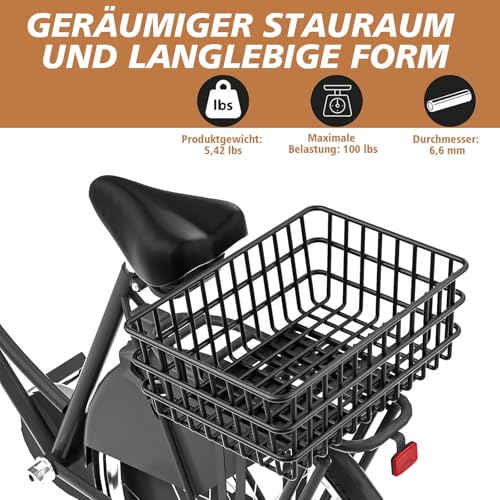 Fahrradkorb Hinten, Metall Groß Fahrrad Korb Stabil Hinten, Stark Robust mit Wasserdichtem Liner & Gepäcknetz, Universeller Passform für Erwachsenenräder, E-Bikes, Rostbeständig, Einfache Montage
