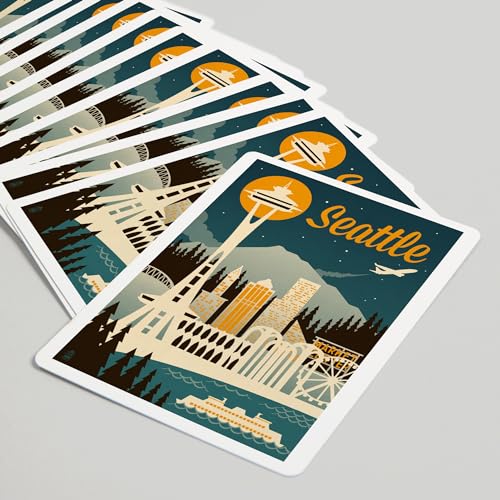 Lantern Press Seattle Retro Skyline Naipes Poker miniatura 5
