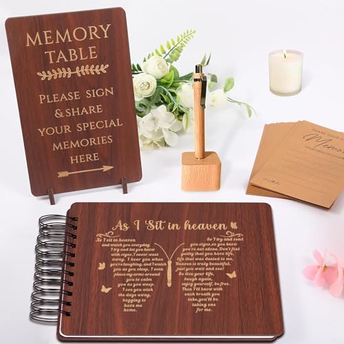 Wooden Funeral Guest Book Set for Memorial Service Celebration of Life Party Decorations in Loving Memory Guest Register Book with Pen&Stand, Included Table Sign,Share a Memory Cards and Box-Butterfly - Thumbnail 7