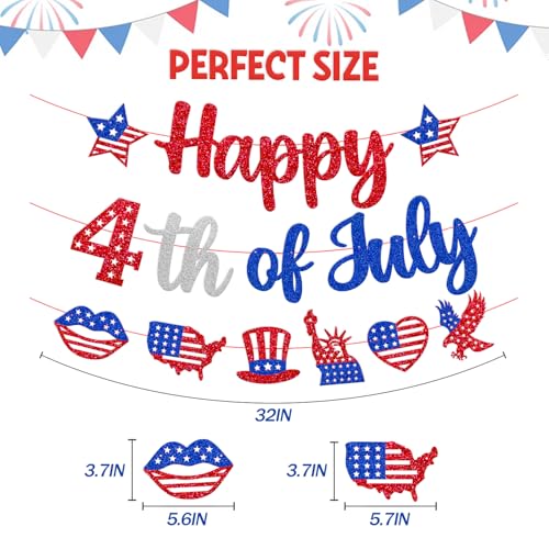 Image of Independence Day Decoration Happy 4th of July Banner | America's Birthday Decor Red White Blue Patriotic USA Memorial Day Decor Armed Forces Day National Day theme Party Supplies