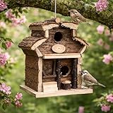 Garden Mile Natural Bird Box House Hotel - Caja de madera tradicional para pájaros para jardín, casa de