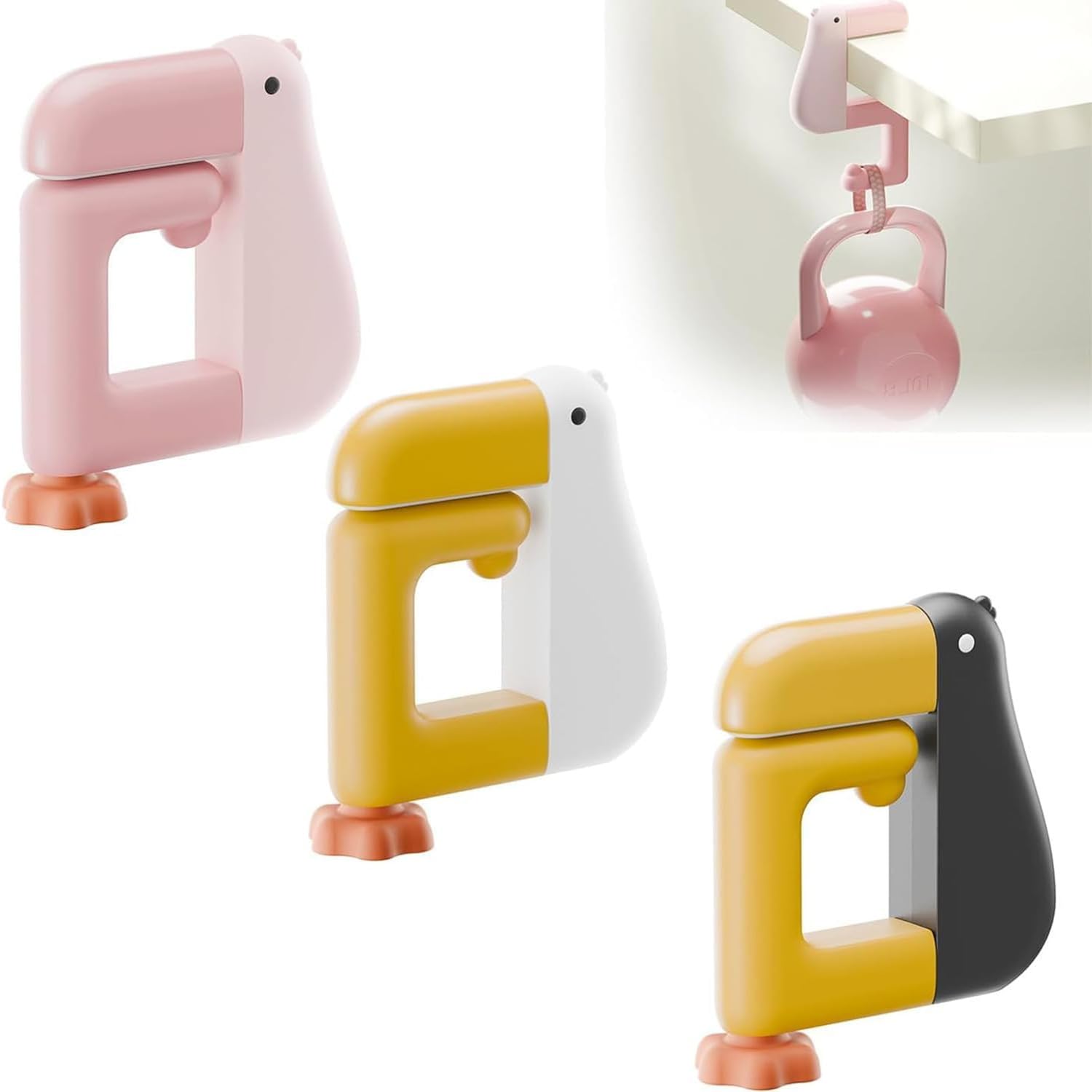 Zheigaoxea 1 3Pcs Purse Hook For Table,Portable Duck Shaped Detachable Non-Slip Folding Table Hook – No-Drill Purse Hanger & Bag Clamp For School/Office Desk Storage & Organization