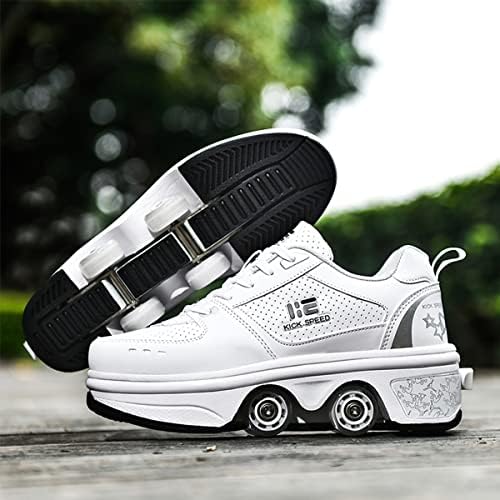 Pairobin Roller Skate Shoes - Sneakers - Roller Shoes 2-in-1 Suitable for Outdoor Sports Skating Invisible Roller Skates The Best Choice for Building Confidence Style White — view 2