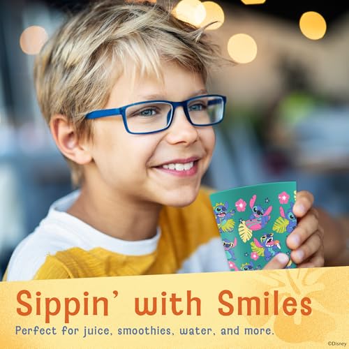 Image of Disney Stitch Plastic Drinking Glasses, Dishwasher Safe, 4-Pack | 16 oz, unbreakable, reusable, BPA-free, stackable to save space, great for water, juice, and family meals