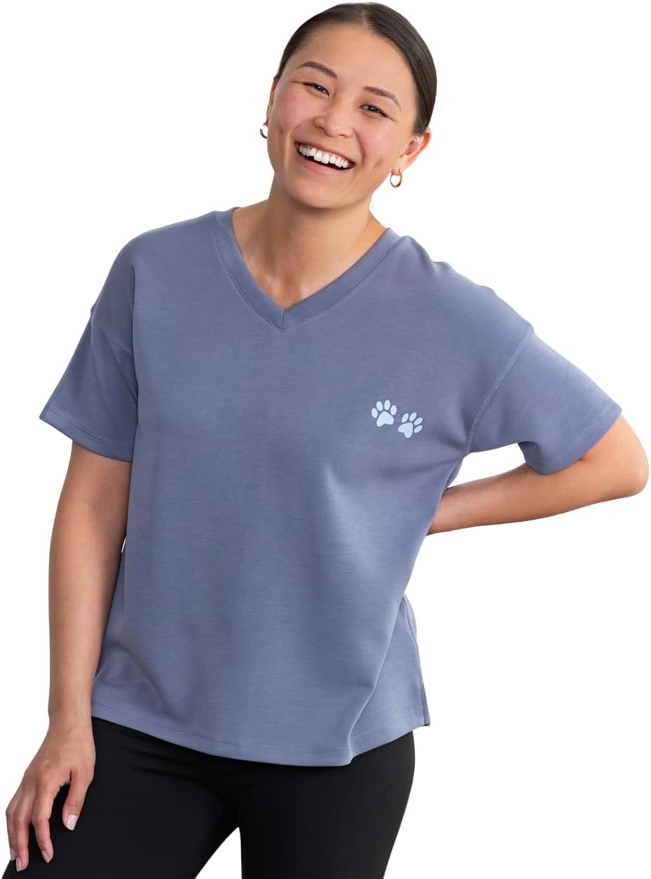 Ultra Soft Paw Print Modal Loungewear Tee for Women Lightweight Breathable Wrinkle Resistant Fabric V-Neck Short Sleeve Shirt