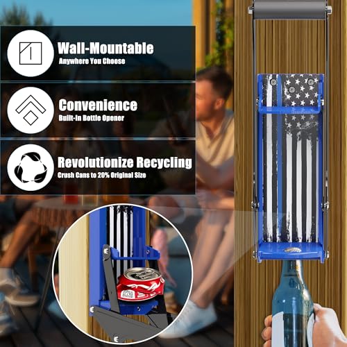NEWPO Manual Can Crusher -16oz Can Crusher Wall Mounted, Beer Can Crusher for Recycling 8oz-16oz Beer Soda Cans,Can Smasher for Recycling Aluminum Seltzer, Bottles, Gadgets for Home - American Flag - Thumbnail 2