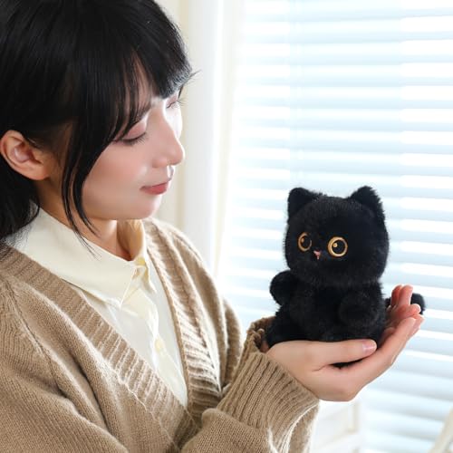 Image of Ditucu Palm-Sized Black Cat Stuffed Animals Cute Soft Plush Dolls Small Plushies Toys Gifts for Kids 6 inch