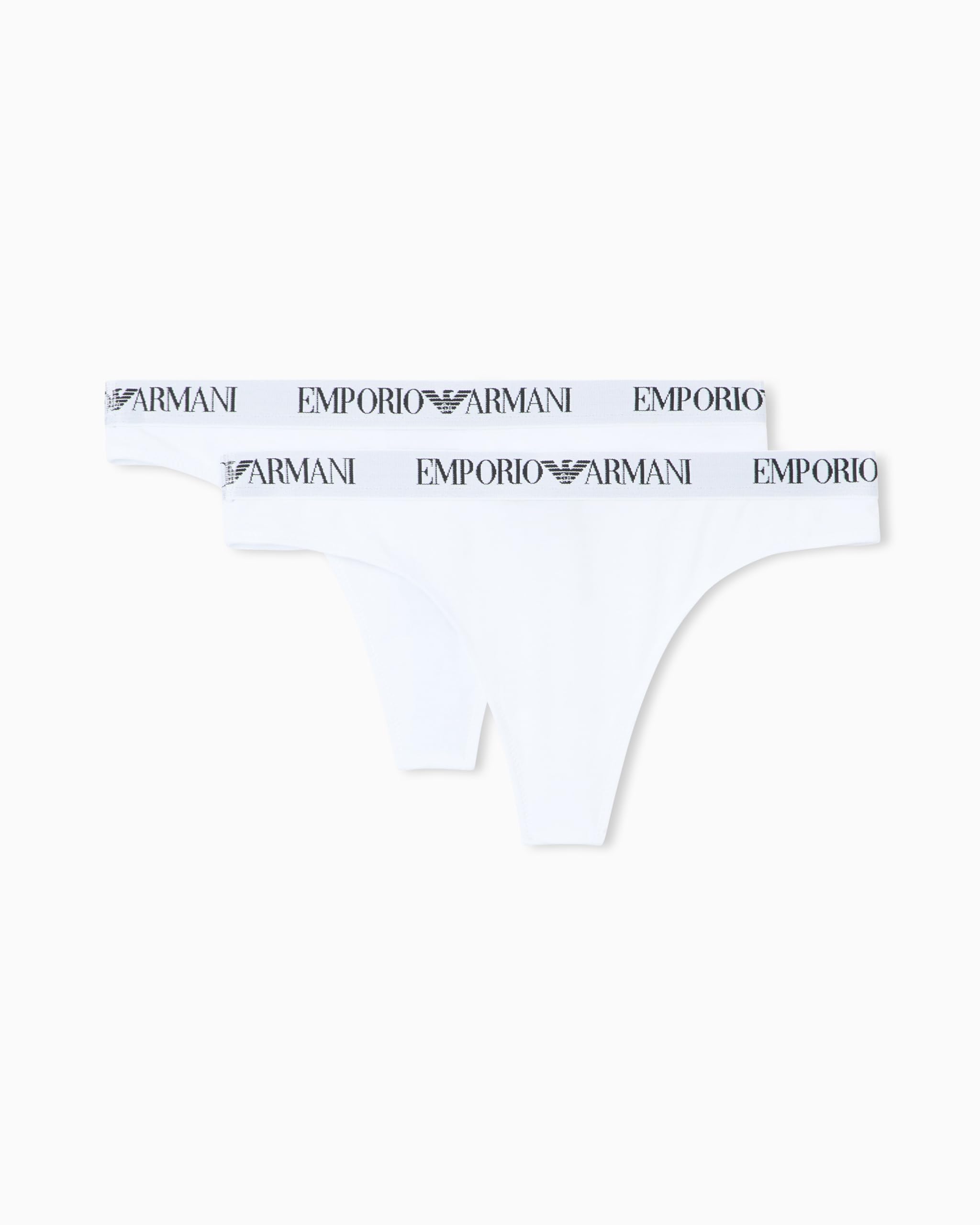 Emporio Armani Woman's Essential Cotton 2-Pack Thong, White, XS