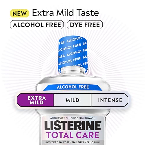 Image of Listerine Total Care Alcohol-Free Anticavity Fluoride Mouthwash, 6 Benefit Oral Rinse to Help Kill 99.9% of Germs that Cause Bad Breath & Strengthen Enamel, Dye-Free, Extra Mild Mint Flavor, 1L x 2